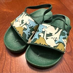 Kidgets Green Sandals with Blue, Cream & Gold Dinosaur Appliqués